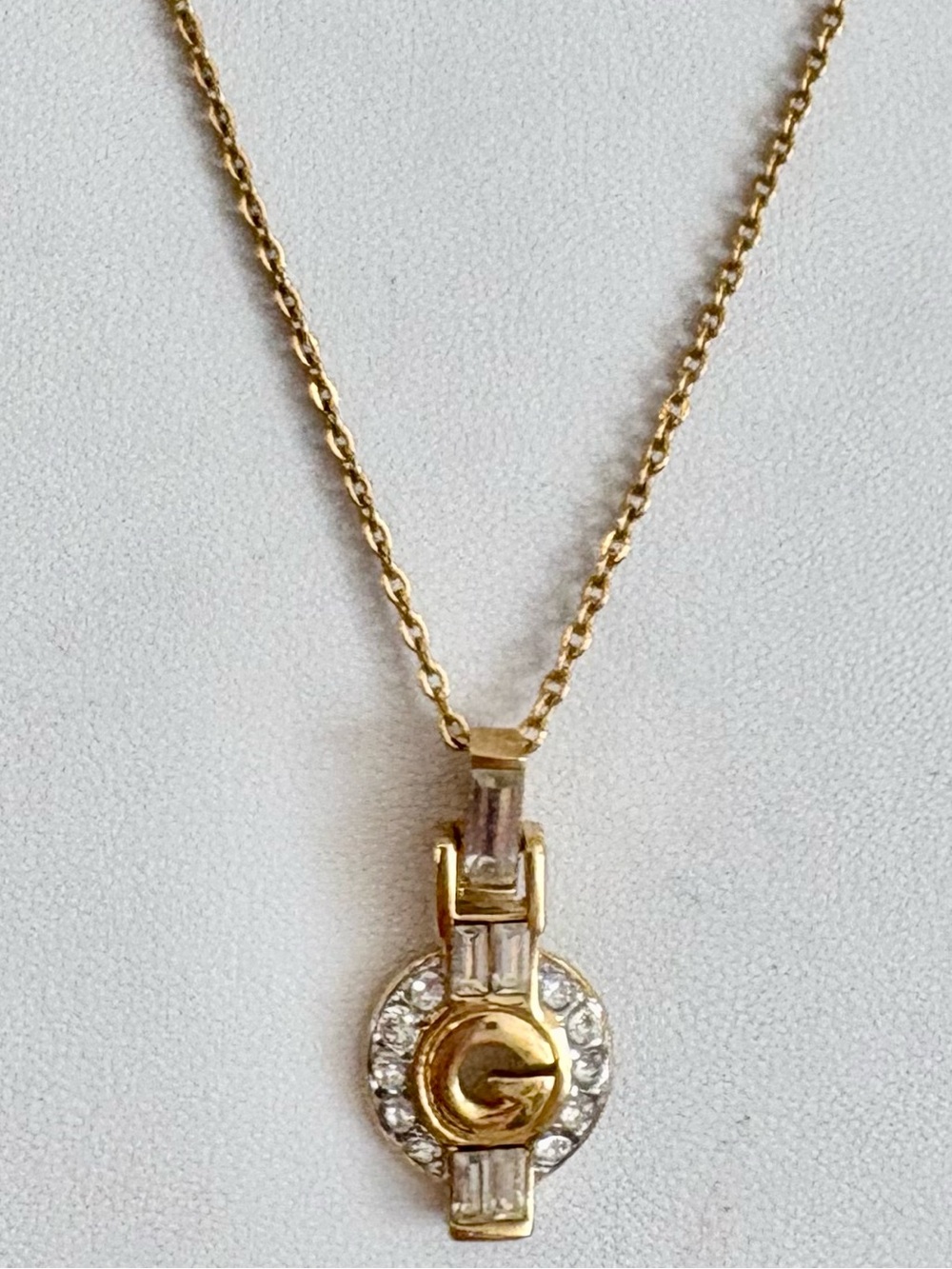 Givenchy Vintage Gold-Tone 'G' Pendant Necklace with Crystal Accents